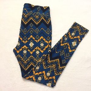 Lularoe Cyan & Yellow Print TC Legging